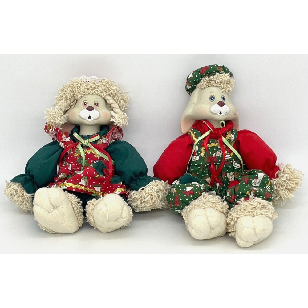 Vintage 1995 House of Lloyd Hip & Hop Christmas Bunny Shelf Sitters Lot of 2